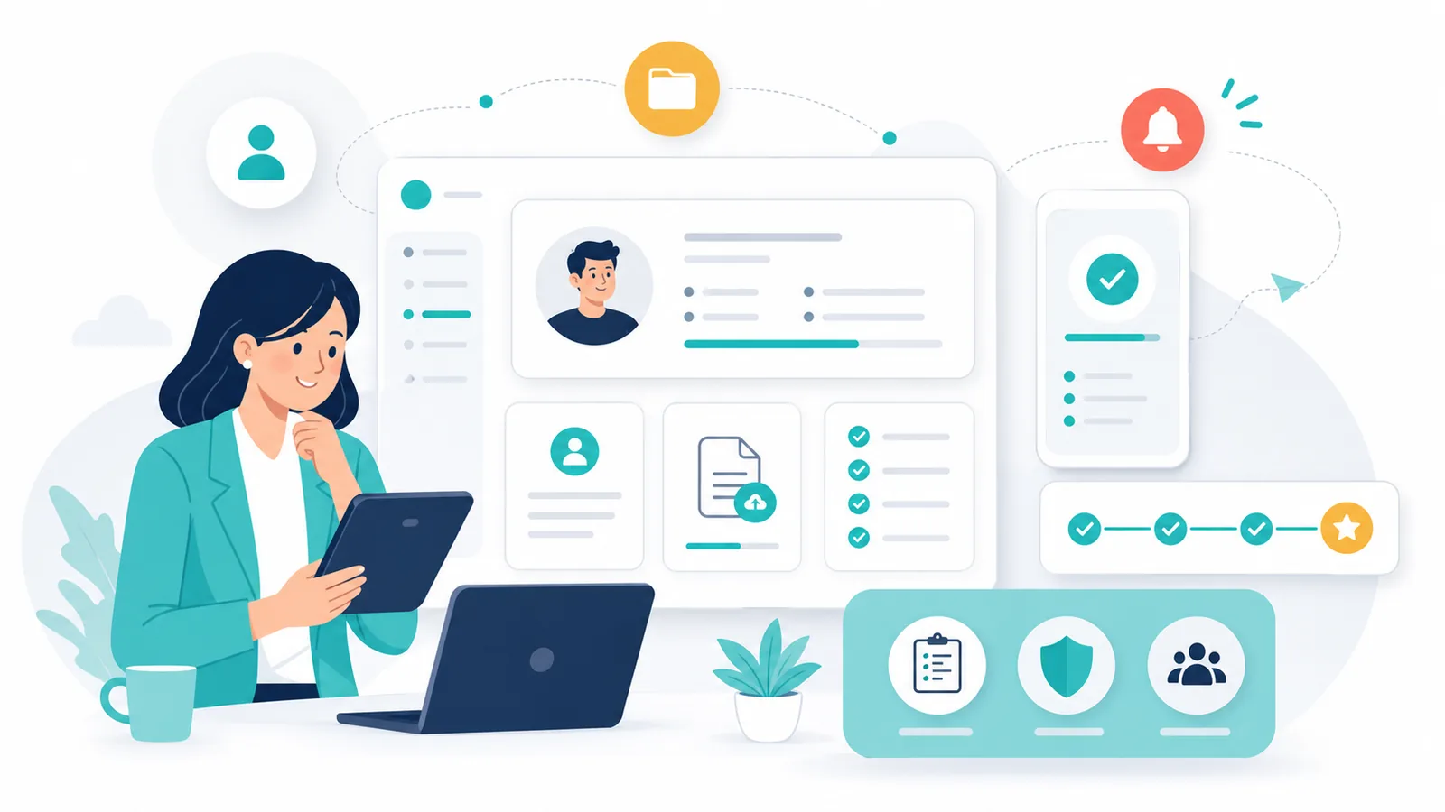 Alur onboarding HRAny dengan status dokumen dan checklist