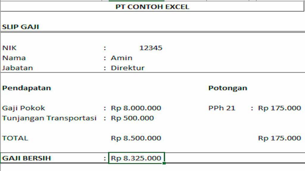 Contoh Slip Gaji Menggunakan Excel