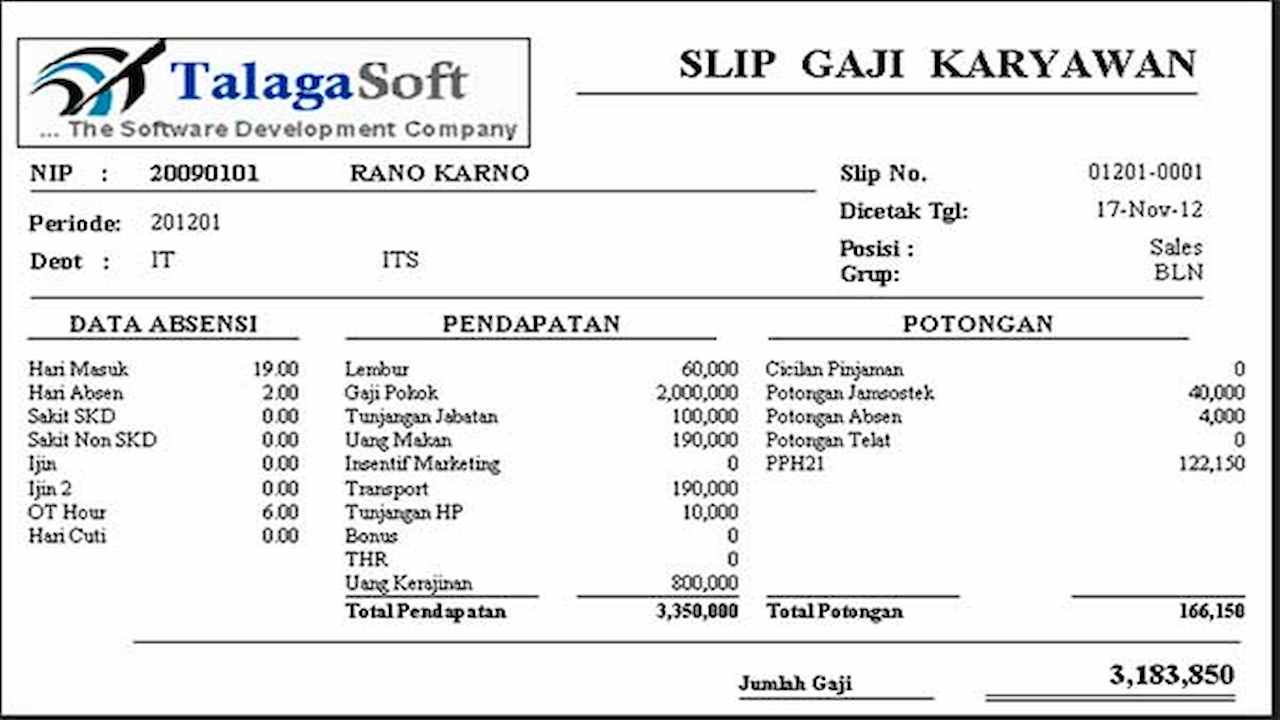 11 Contoh Slip Gaji Karyawan yang Sederhana dan Lengkap StaffAny
