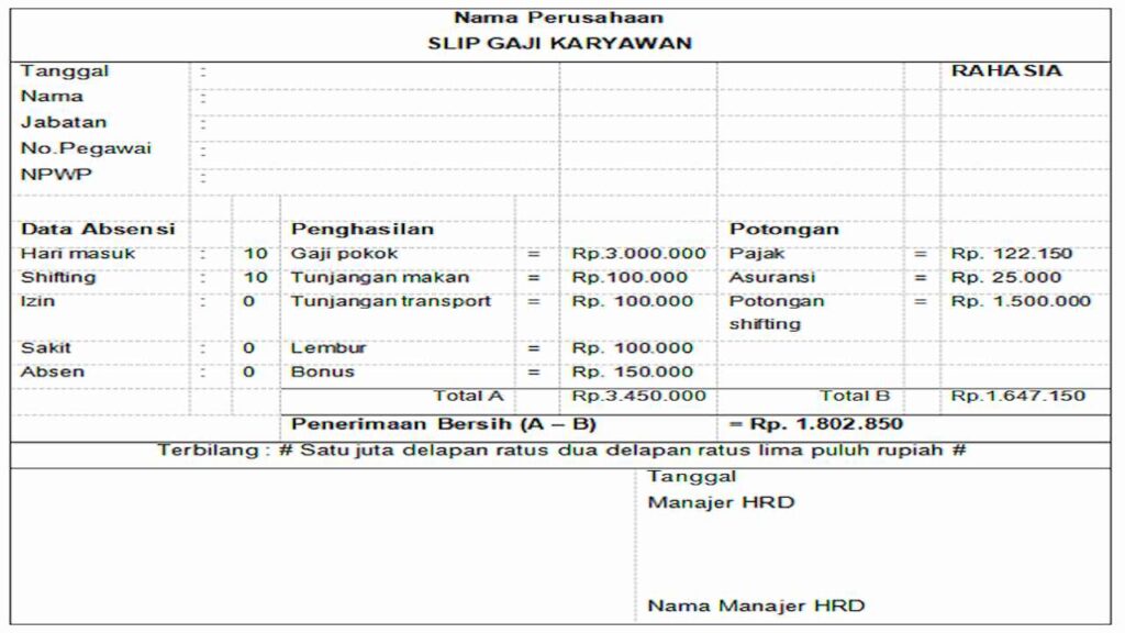 contoh slip gaji karyawan, 11 Contoh Slip Gaji Karyawan yang Sederhana dan Lengkap